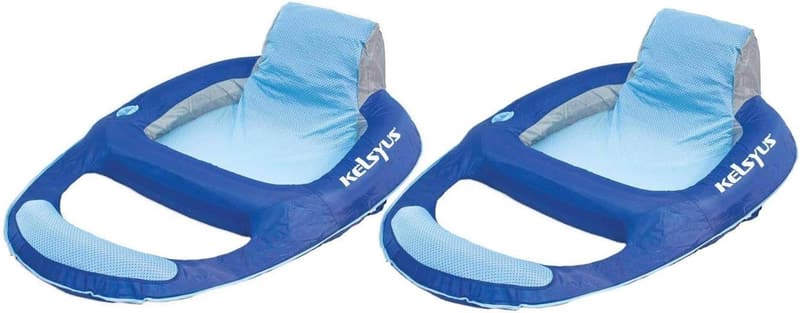 Kelsyus Inflatable Pool Lounger Chair Set with Cup Holder (2 Pack)