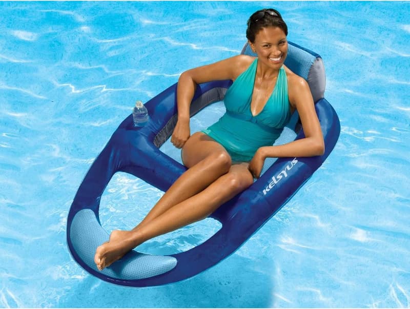 Kelsyus Inflatable Pool Lounger Chair Set with Cup Holder (2 Pack)