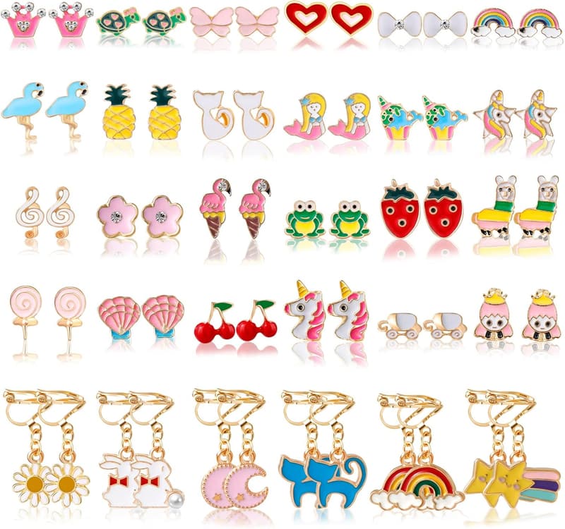 Kids' Cute Animal Clip-On Earrings Set - Hypoallergenic, 20 Pairs