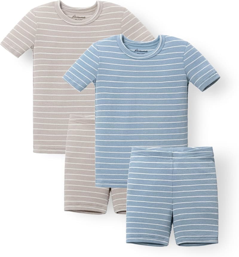 Toddler Stripe Pattern Ribbed Pajama Set for Daily Wear