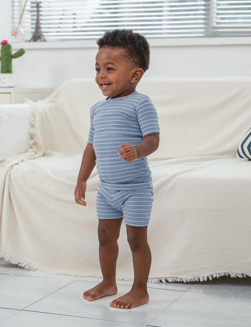 Toddler Stripe Pattern Ribbed Pajama Set for Daily Wear