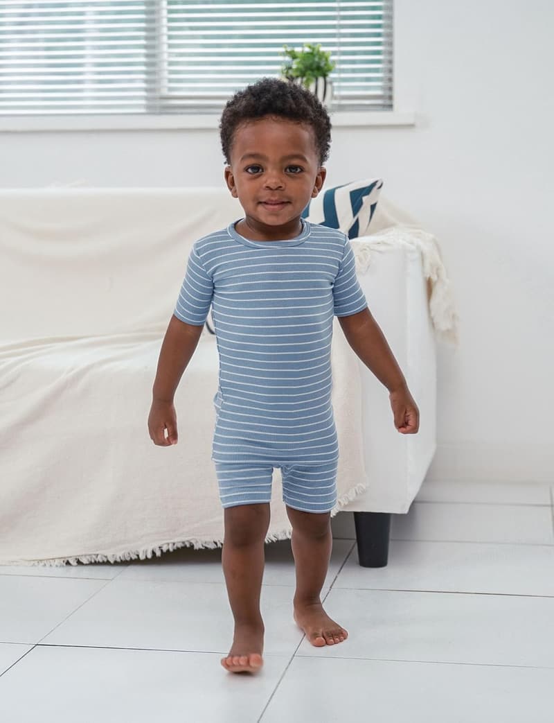 Toddler Stripe Pattern Ribbed Pajama Set for Daily Wear
