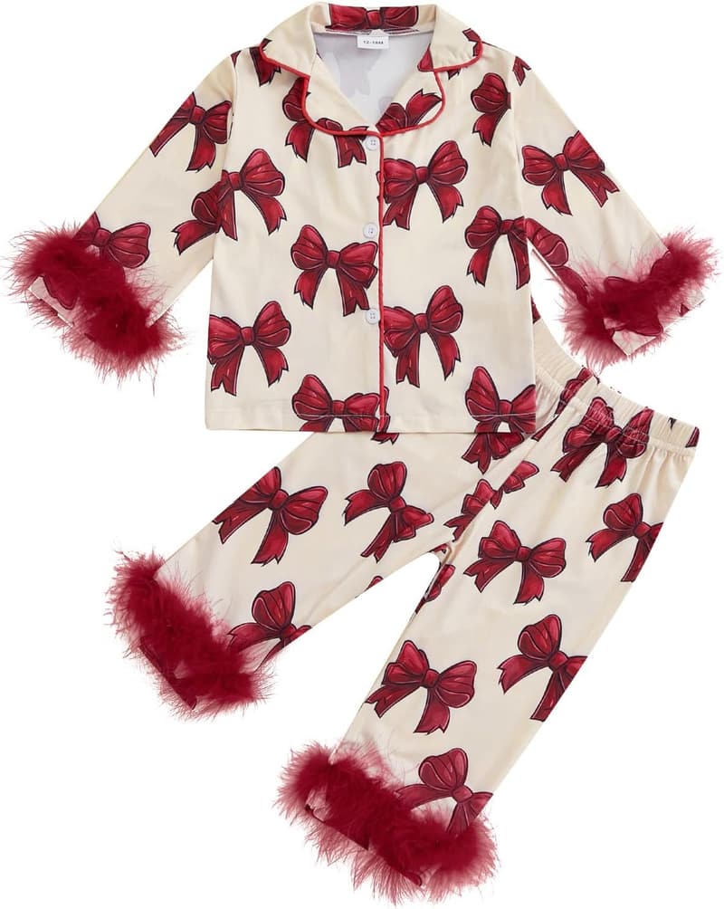 Toddler Girls' Heart & Bow Satin Pajama Set