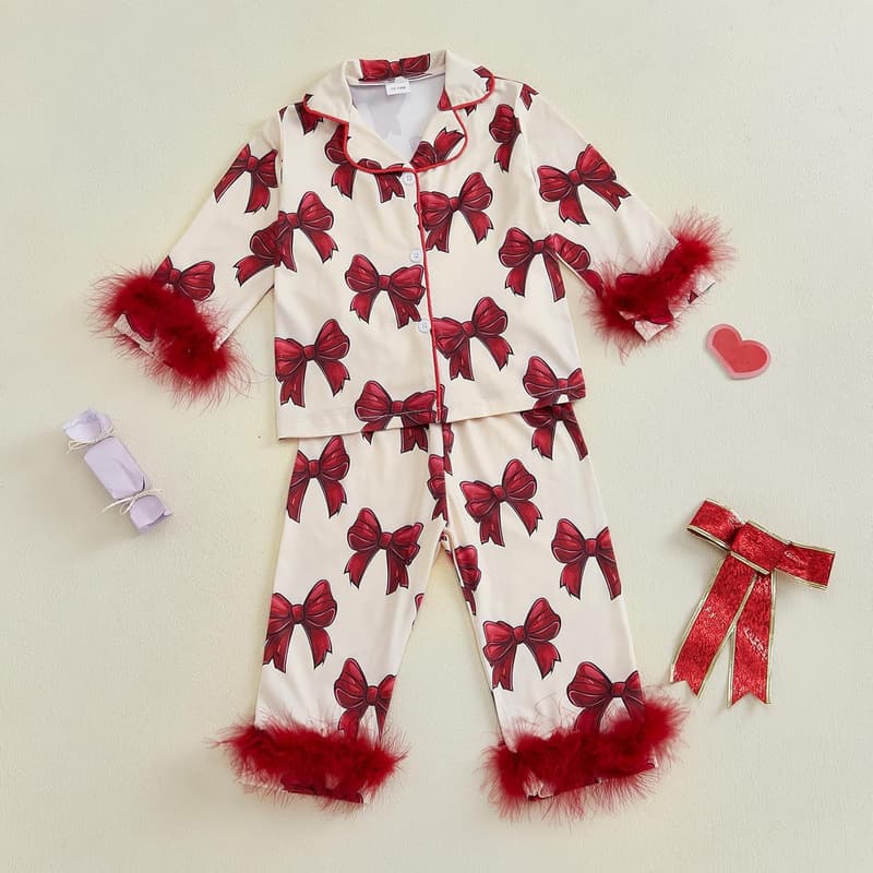 Toddler Girls' Heart & Bow Satin Pajama Set