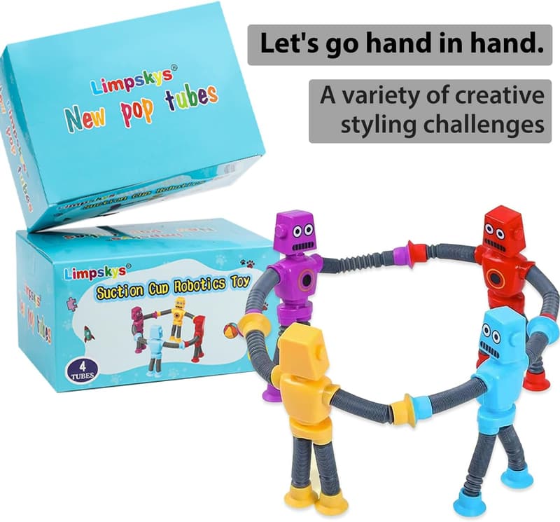 Suction Cup Robot Toys for Kids Ages 3-7 (4-Pack)