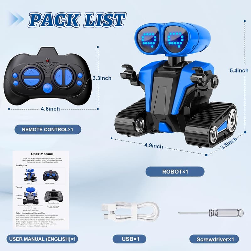 Remote Control Smart Robot Toy for Kids, Rechargeable, LED Eyes