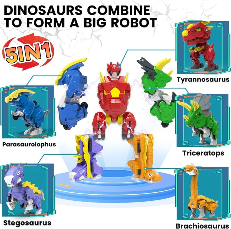 6-in-1 Take Apart Robot Dinosaur Toy for Kids Ages 6-9