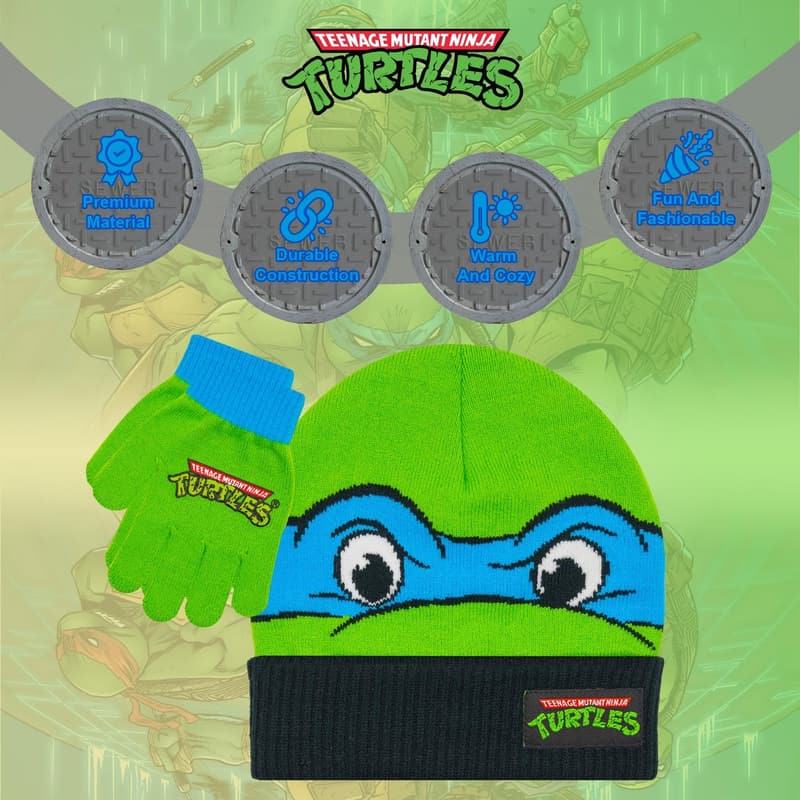 TMNT Winter Hat and Glove Set for Boys, Ages 4-12