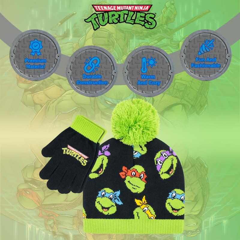 TMNT Boys Winter Hat and Gloves Set, Ages 4-12