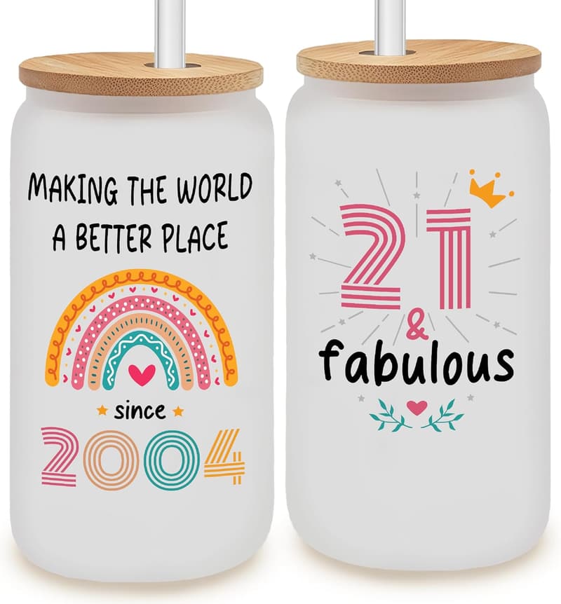 21st Birthday Frosted Glass Gift for Her and Him