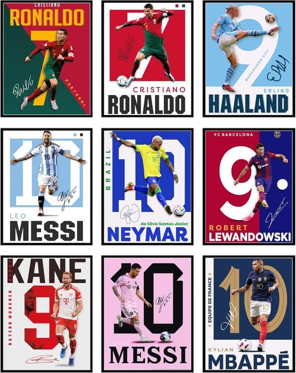 Soccer Wall Art - Messi & Ronaldo Poster Set for Boys' Room