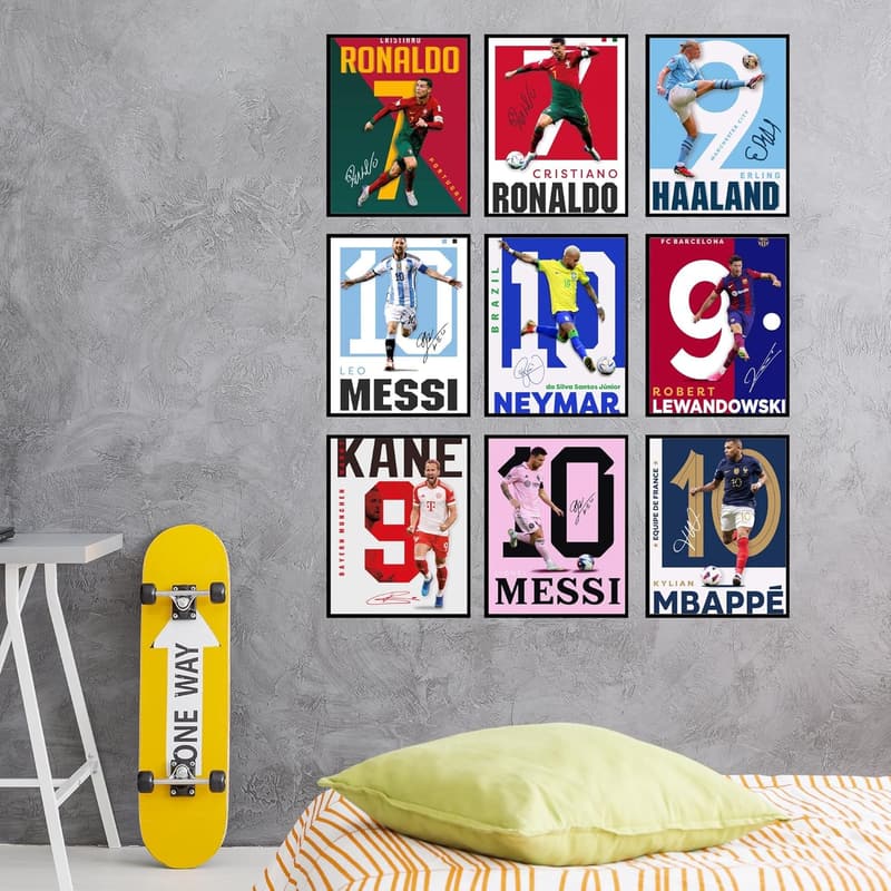 Soccer Wall Art - Messi & Ronaldo Poster Set for Boys' Room