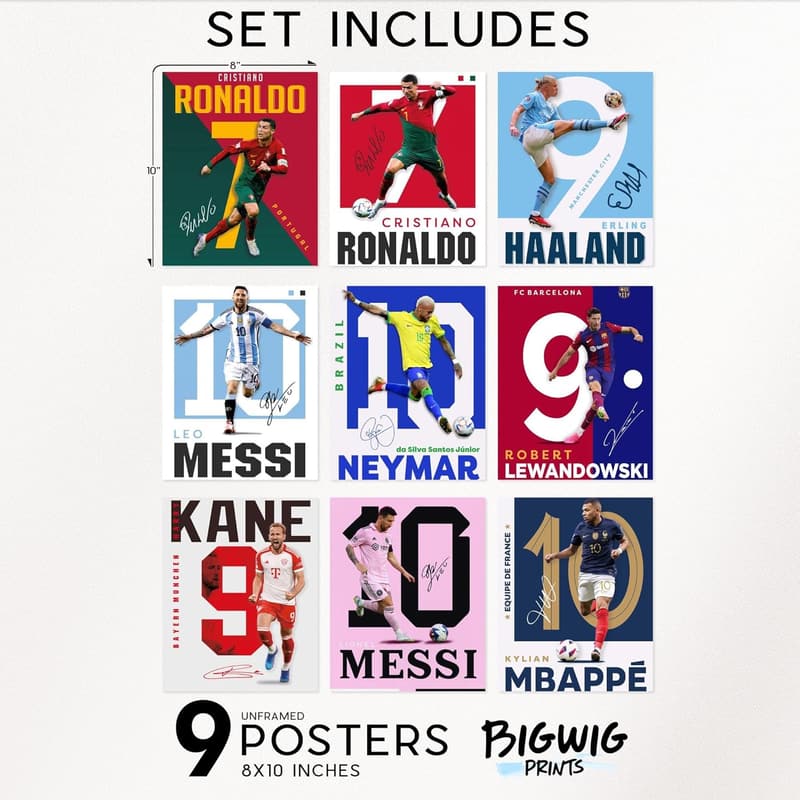 Soccer Wall Art - Messi & Ronaldo Poster Set for Boys' Room