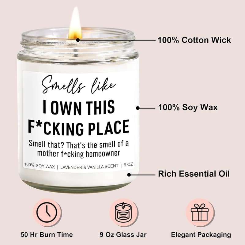 Housewarming Gift: Funny Scented Candle for New Homeowners - 9 oz