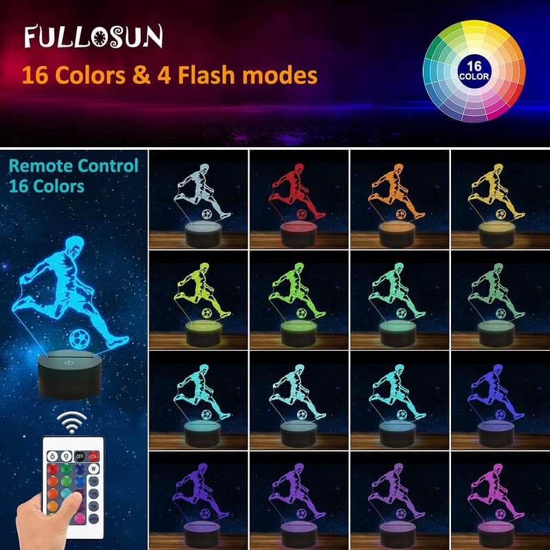 Soccer Night Light 3D Optical Illusion Lamp with Remote Control