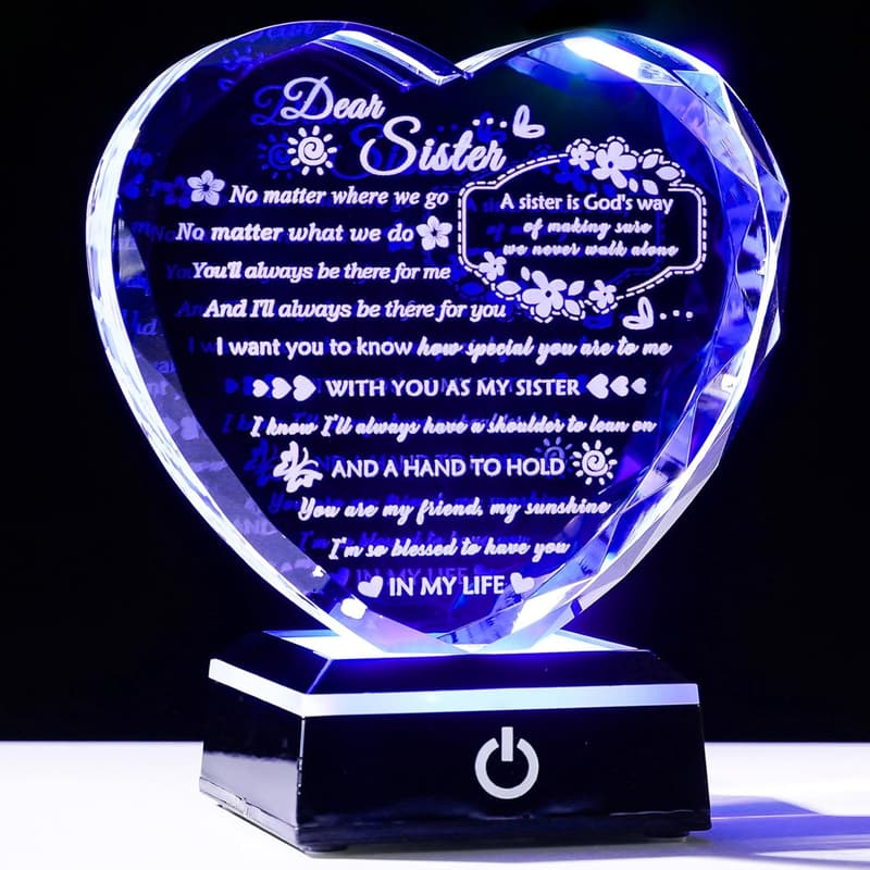 Sister Birthday Gift: Crystal Heart Keepsake with Colorful Base