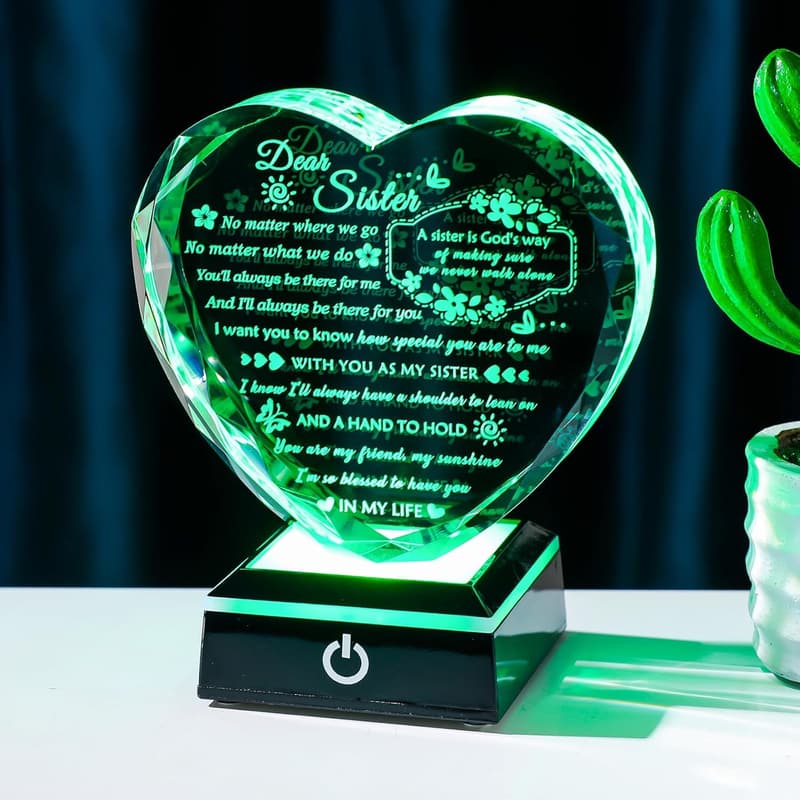 Sister Birthday Gift: Crystal Heart Keepsake with Colorful Base