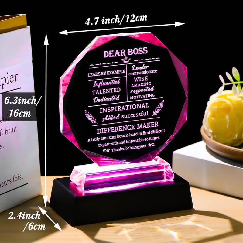 Boss Day Crystal Keepsake with LED Base - Unique Gift for Boss