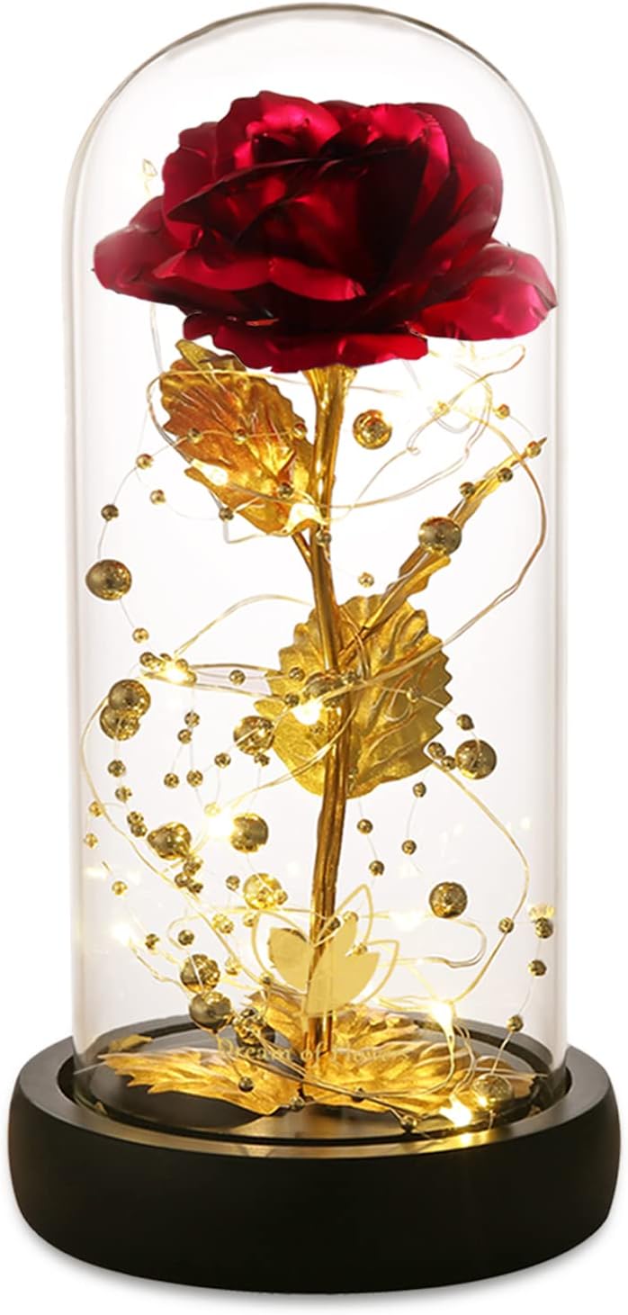 Colorful LED Glass Dome Rose Gift for Mom