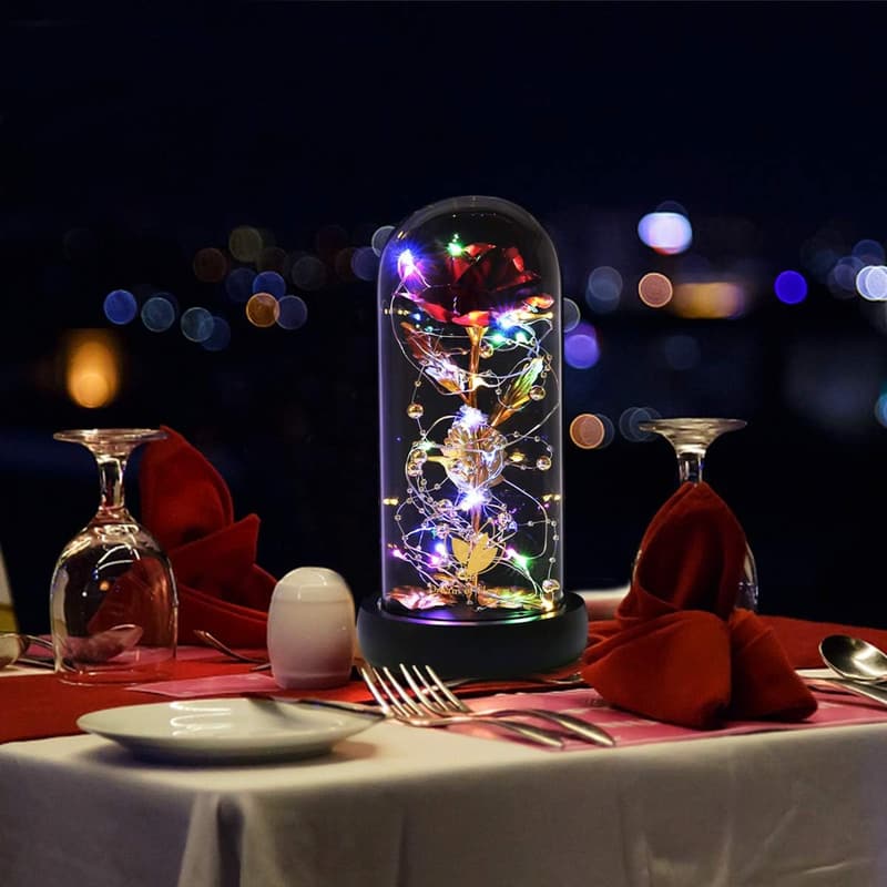 Colorful LED Glass Dome Rose Gift for Mom