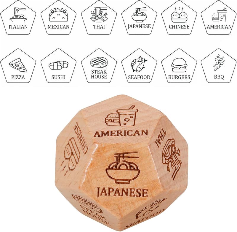 Date Night Foodie Wooden Dice - Fun Gift for Couples