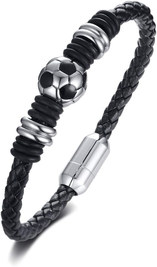 Customized Soccer Leather Wristband for Boys with Initial Clasp
