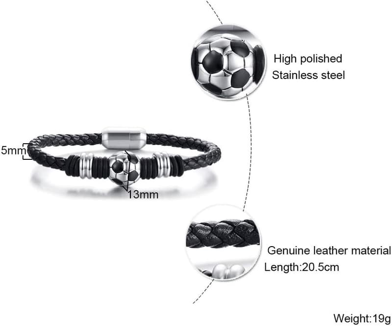 Customized Soccer Leather Wristband for Boys with Initial Clasp