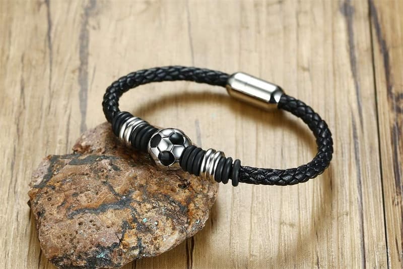 Customized Soccer Leather Wristband for Boys with Initial Clasp