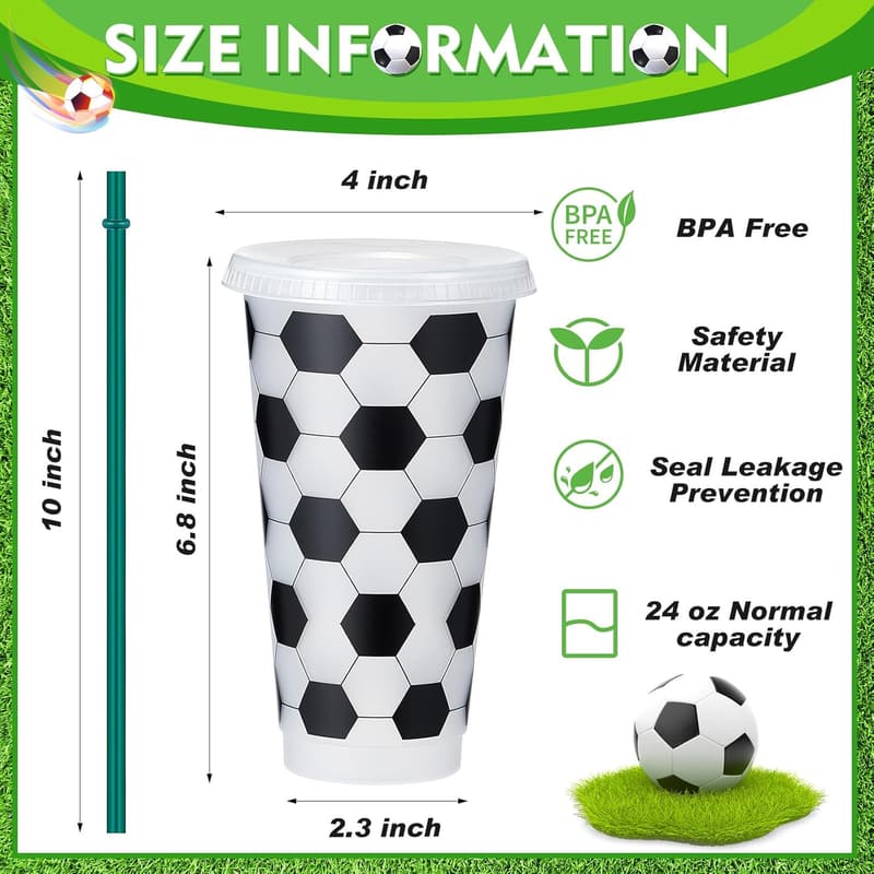 Soccer Team Party Favors - 12 Pcs Reusable Tumblers with Lids and Straws