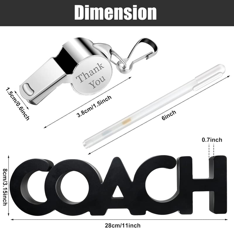 Coach Gift Set: Thank You Wooden Sign, Whistle & Marker Pen