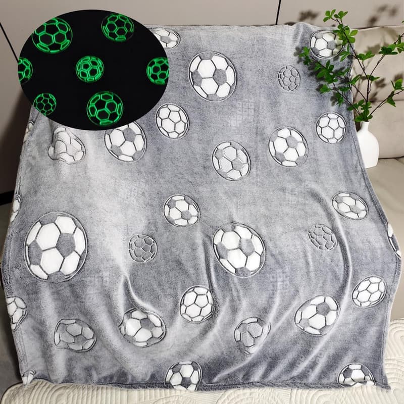 Glow in the Dark Soccer Blanket for Kids & Adults - Soft & Cozy 50