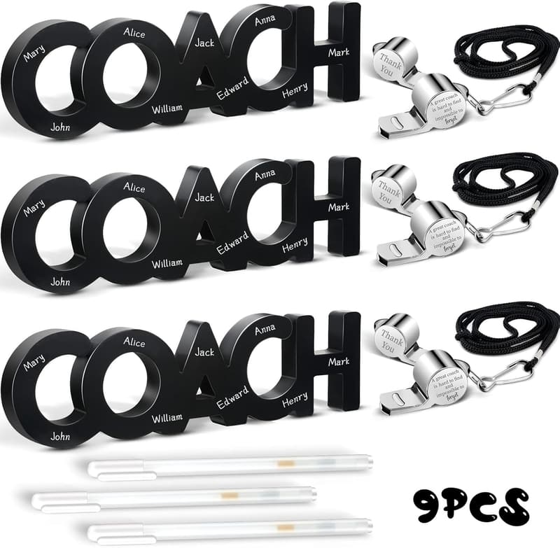 Thank You Coach Gift Set - Stainless Steel Whistle & Wood Sign