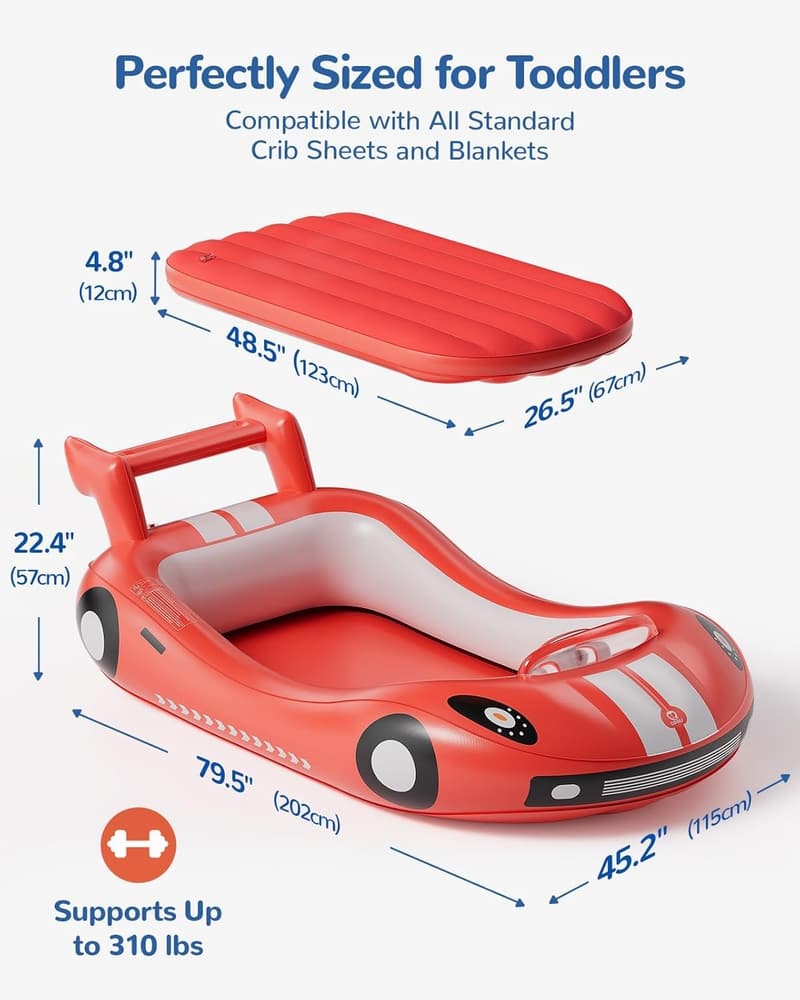 Inflatable Toddler Travel Bed with Sides, Hand Pump Included