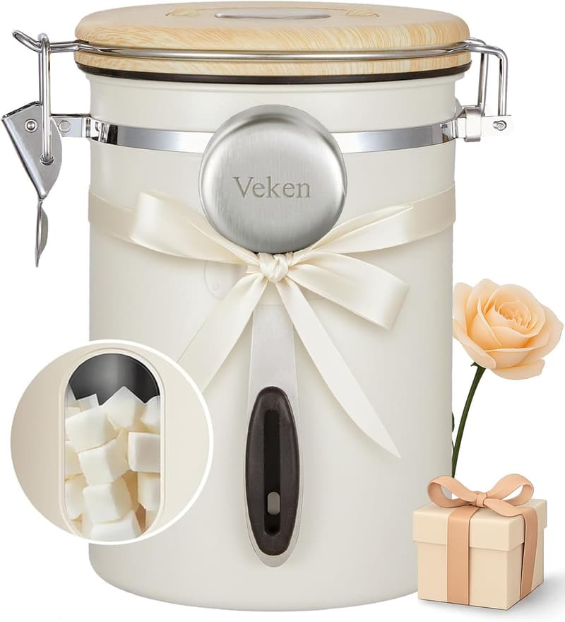 Coffee Canister Gift Set with Window & Airtight Seal - 22oz Cream