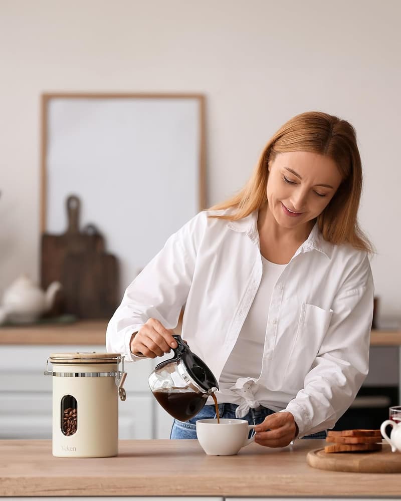 Coffee Canister Gift Set with Window & Airtight Seal - 22oz Cream