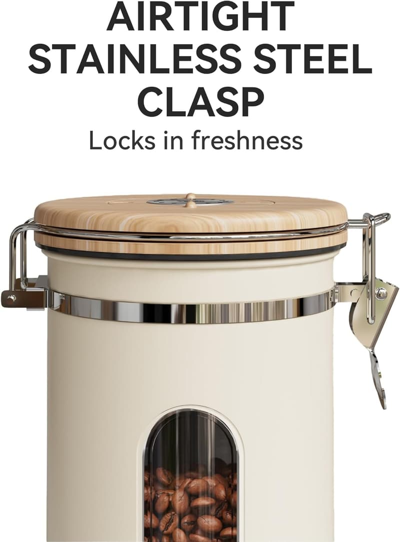 Coffee Canister Gift Set with Window & Airtight Seal - 22oz Cream