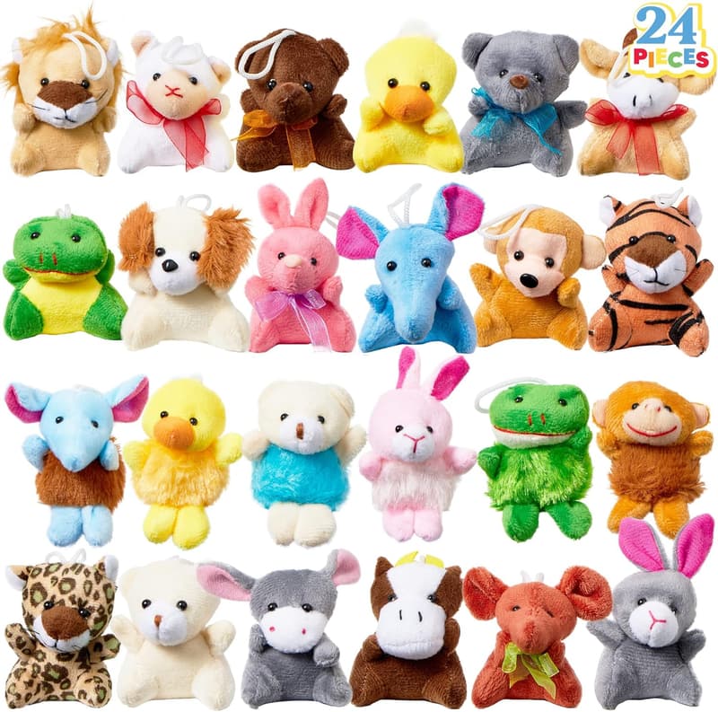 Mini Animal Plush Toy Assortment – 24 Keychain Gifts for Kids