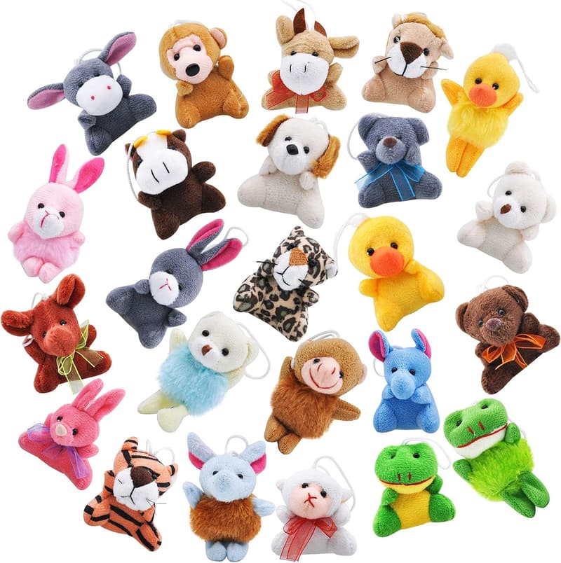 Mini Animal Plush Toy Assortment – 24 Keychain Gifts for Kids