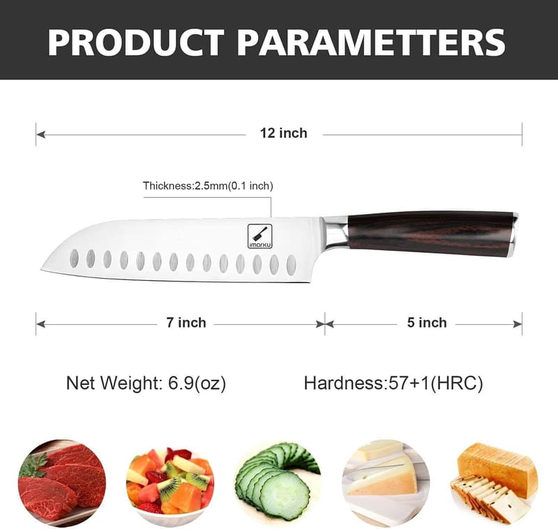 7-Inch Ultra Sharp Santoku Chef Knife - Japanese 7Cr17Mov Steel
