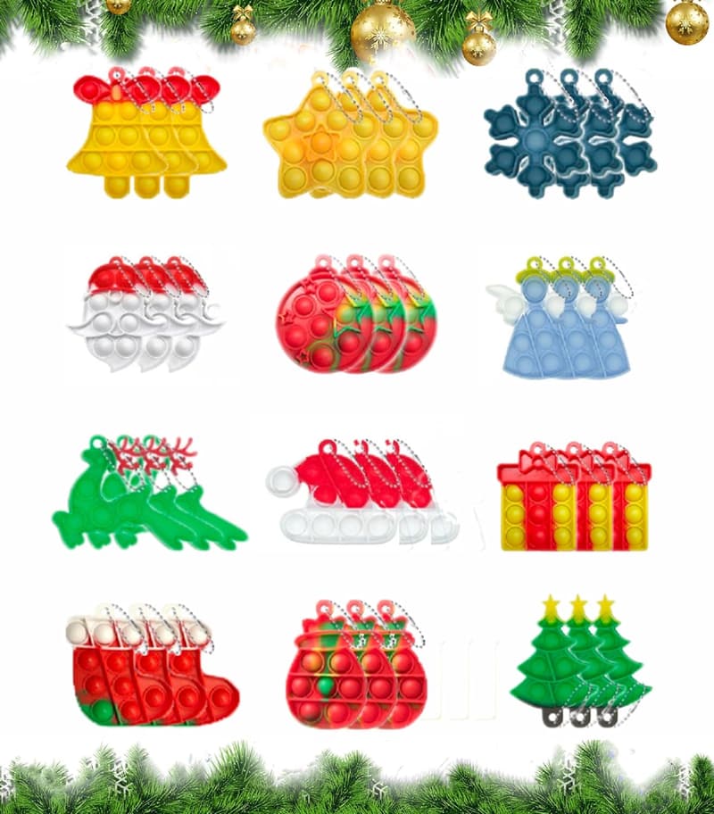 Christmas Mini Push Pop Keychain Fidget Toys - 36 Pack