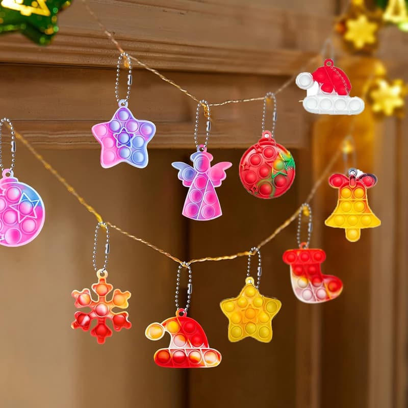 Christmas Mini Push Pop Keychain Fidget Toys - 36 Pack