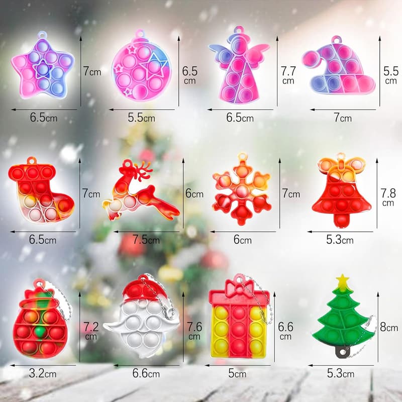 Christmas Mini Push Pop Keychain Fidget Toys - 36 Pack