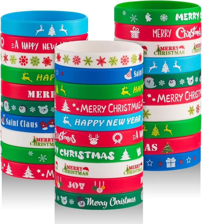 30pcs Christmas Silicone Wristbands for Kids Party Favors