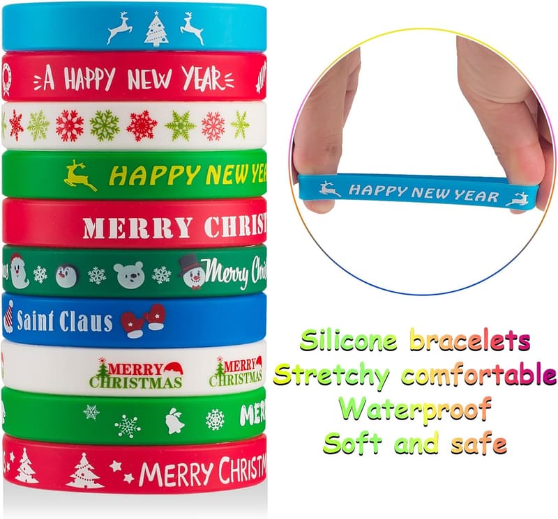 30pcs Christmas Silicone Wristbands for Kids Party Favors