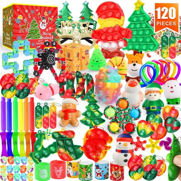 Christmas Party Favors Fidget Toy Set - 120 Mini Sensory Keychains