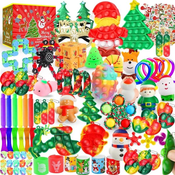 Christmas Party Favors Fidget Toy Set - 120 Mini Sensory Keychains