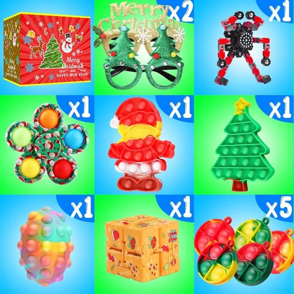 Christmas Party Favors Fidget Toy Set - 120 Mini Sensory Keychains