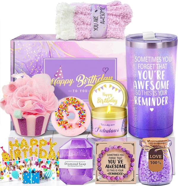 Birthday Spa Gift Basket for Women – Relaxing Purple Box Set