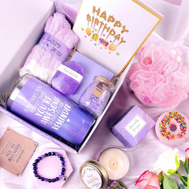 Birthday Spa Gift Basket for Women – Relaxing Purple Box Set