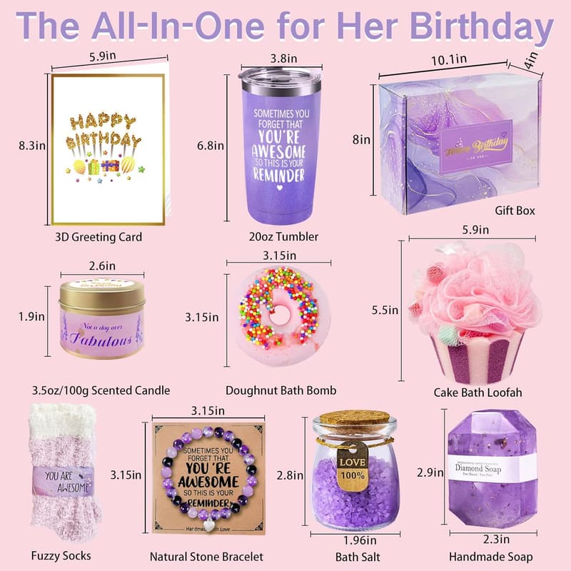 Birthday Spa Gift Basket for Women – Relaxing Purple Box Set